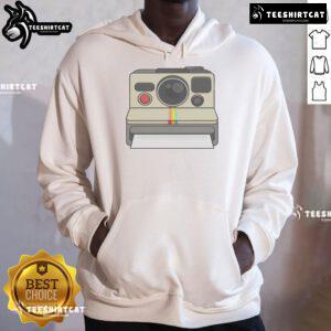 Alt Text: Retro 80s style hoodie featuring a vintage instant camera design, perfect for nostalgic fashion enthusiasts.