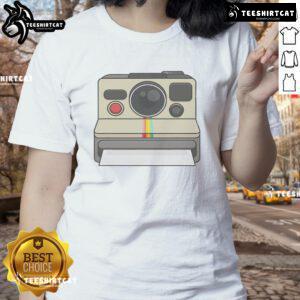 Retro 80s style ladies tee featuring a vintage instant camera design, perfect for nostalgic fashion lovers.