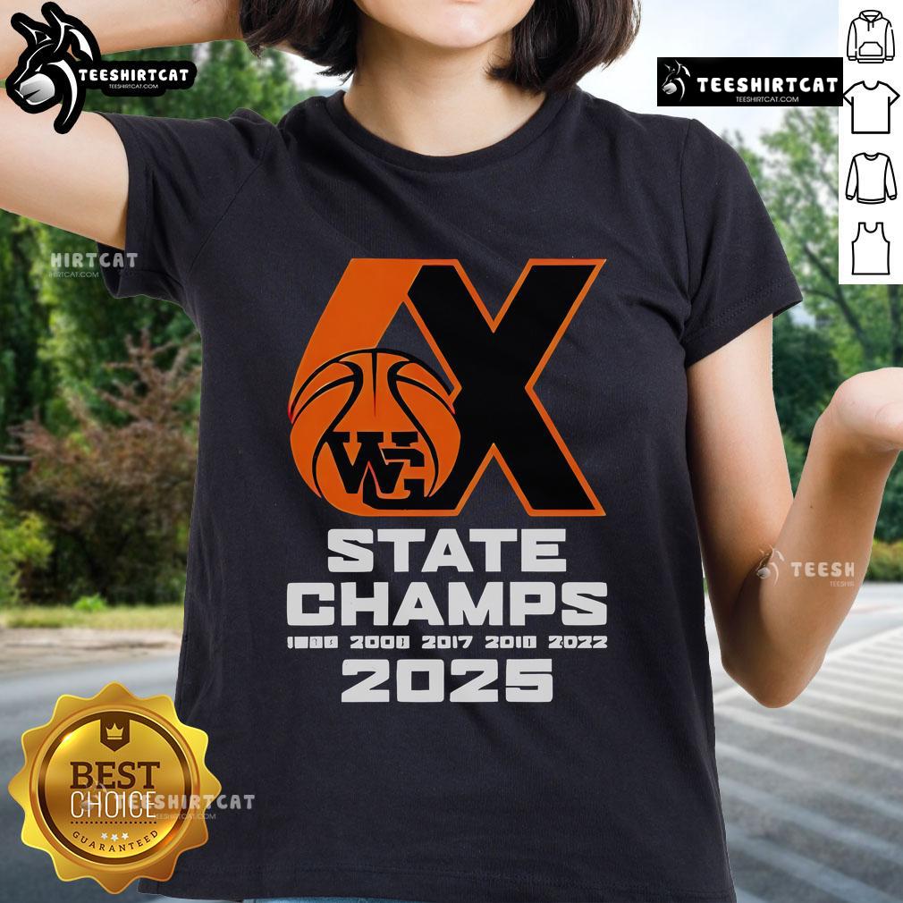 Good Webster Groves Basketball 6x State Champs 2025 ladies tee showcasing team pride and championship spirit.