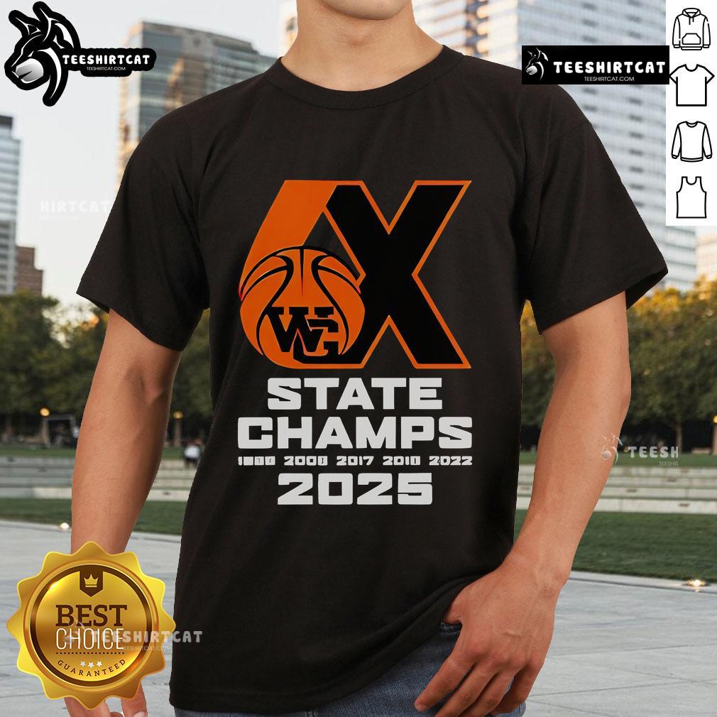 Good Webster Groves Basketball 6X State Champs 2025 T-Shirt featuring vibrant design celebrating team achievements.