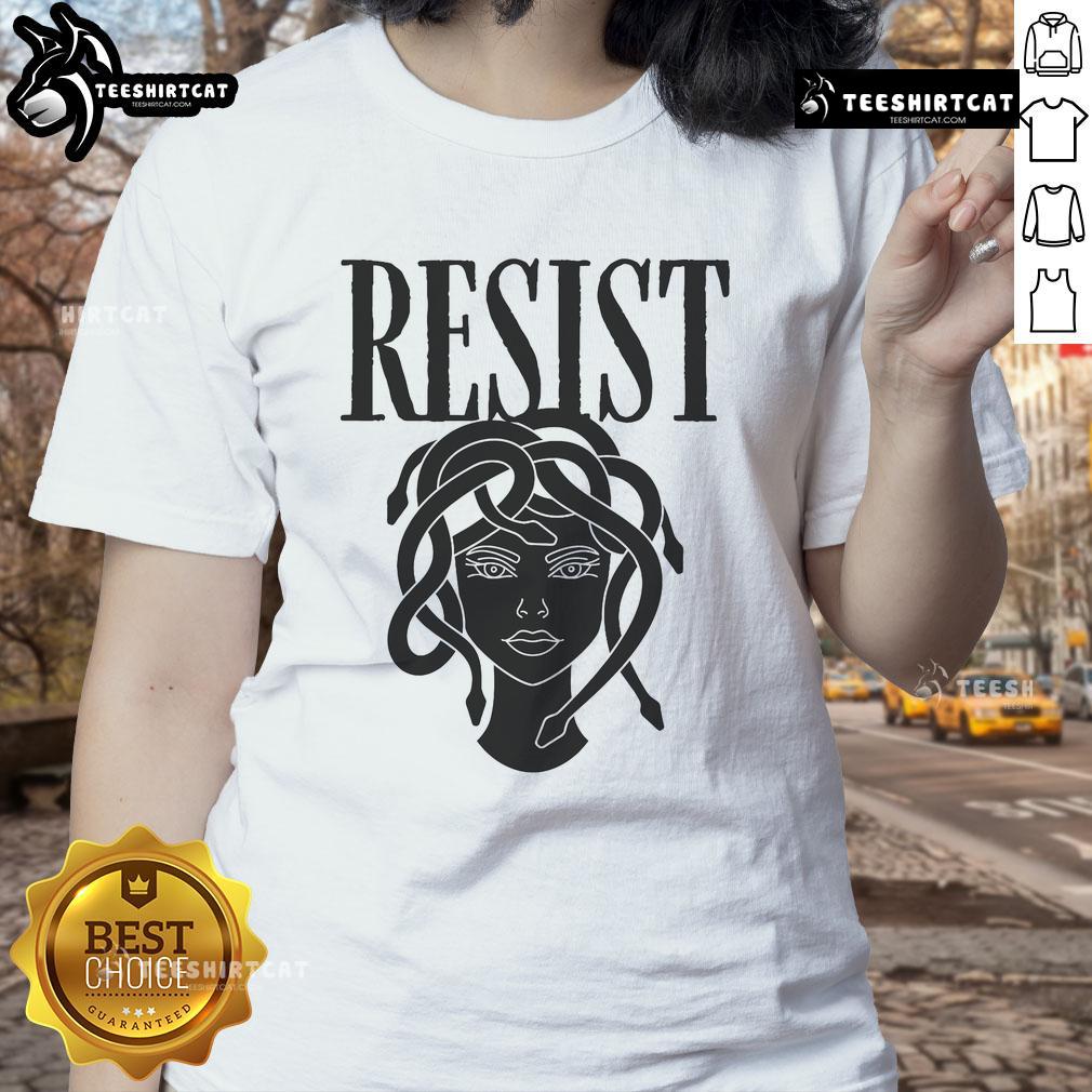 Hot Resist Medusa Women's Rights Feminist Rage Tee featuring a bold graphic design promoting women's empowerment.