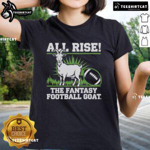 Nice All Rise The Fantasy Football Goat Ladies Tee in vibrant colors, perfect for female football fans celebrating the game.