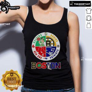 Boston four major sports teams circle emblem tank top featuring iconic logos for fans of Boston sports.