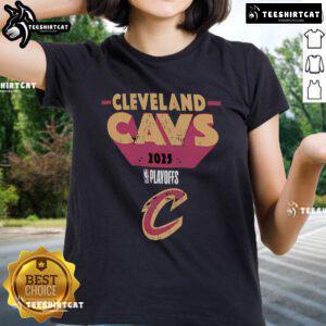 Cleveland Cavaliers 2025 Playoff Participant Master Ladies Tee featuring team colors and logo, perfect for fans.