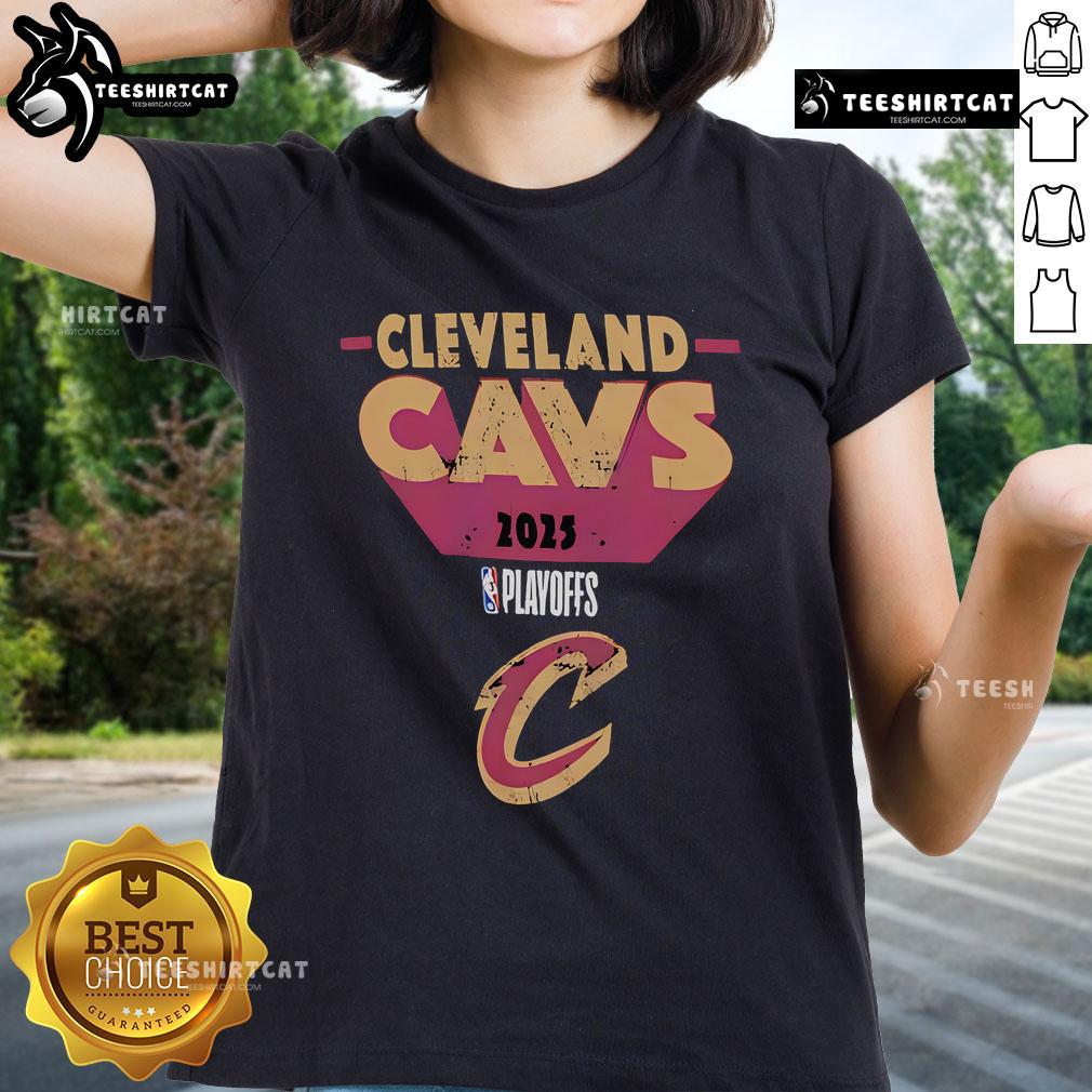 Cleveland Cavaliers 2025 Playoff Participant Master Ladies Tee featuring team colors and logo, perfect for fans.