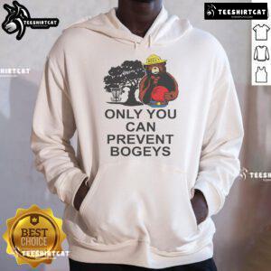 Cozy disc golf hoodie featuring 'Only You Can Prevent Bogeys' slogan, perfect for disc golf enthusiasts and casual wear.