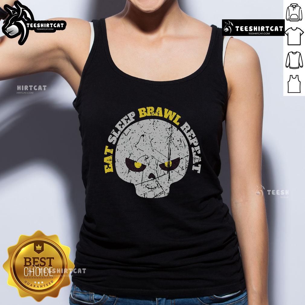 Alt Text: Stylish skull tank top with Eat Sleep Brawl Repeat Win Fight design, perfect for fighting enthusiasts and casual wear.