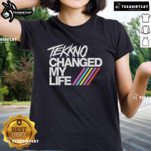 Alt Text: Nice Electric Callboy Tekkno Changed My Life Ladies Tee featuring vibrant design and comfortable fit for music lovers.