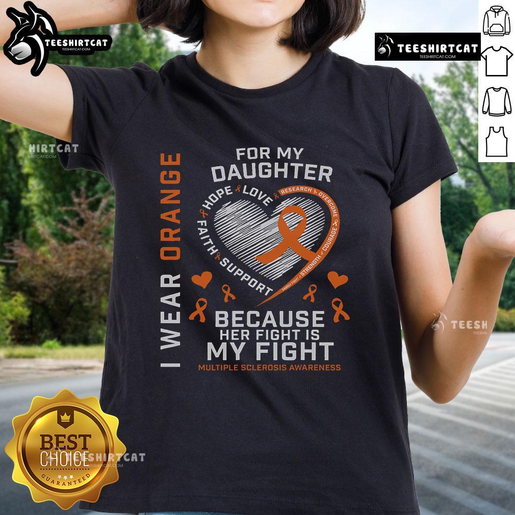 Empowering ladies' tee for Multiple Sclerosis Awareness featuring 'Nice Fight Daughter' design in vibrant colors.