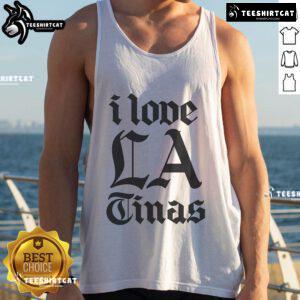 Stylish 'I Love LA' tank top worn by a Latina, showcasing vibrant colors and a trendy design perfect for summer fashion.