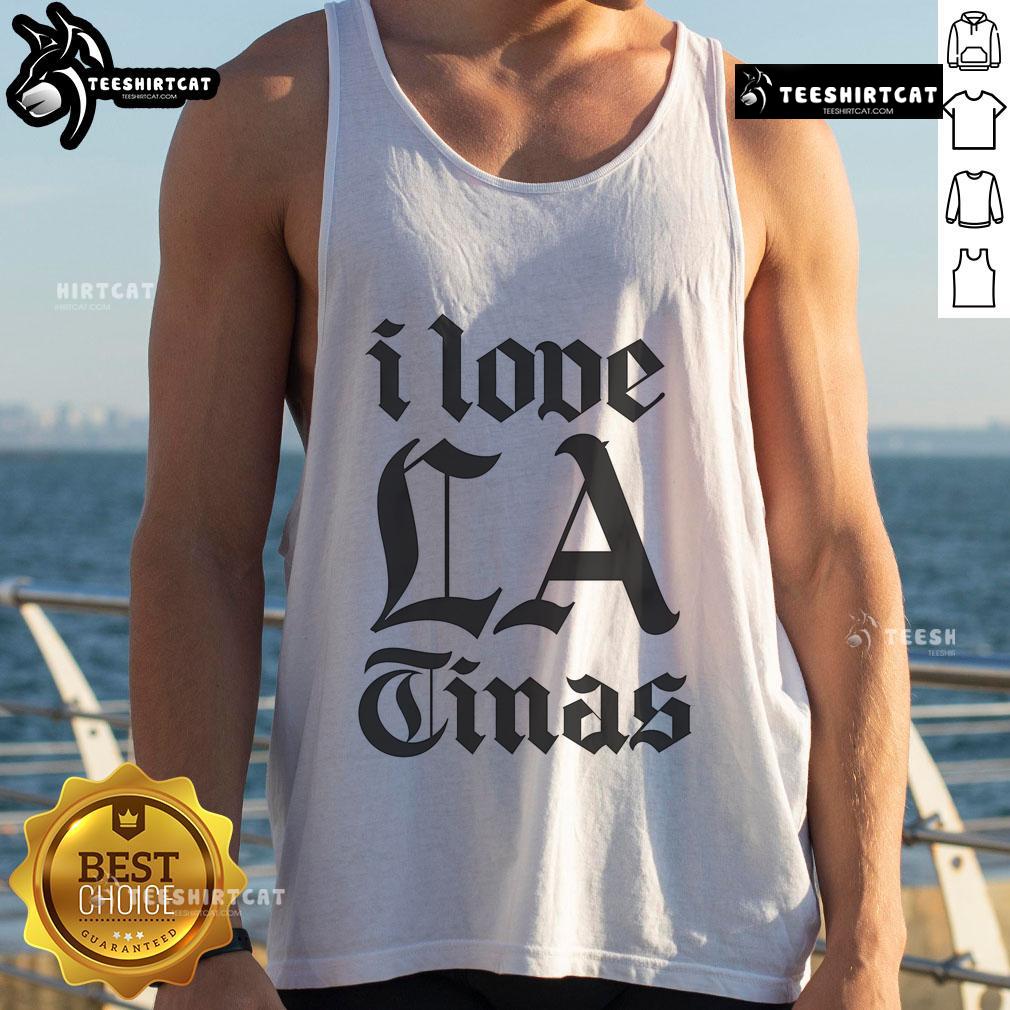 Stylish 'I Love LA' tank top worn by a Latina, showcasing vibrant colors and a trendy design perfect for summer fashion.