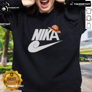 Nice Nika Monkey D. Luffy hat sweatshirt featuring vibrant colors and iconic anime design for fans of One Piece.