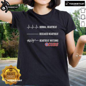 Chicago Cubs ladies tee featuring nice normal heartbeat and deceased heartbeat designs, perfect for fans and casual wear.