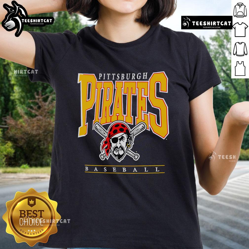 2025 Ladies Tee featuring the Nice Pittsburgh Pirates Baseball Logo in vibrant colors, perfect for fans.