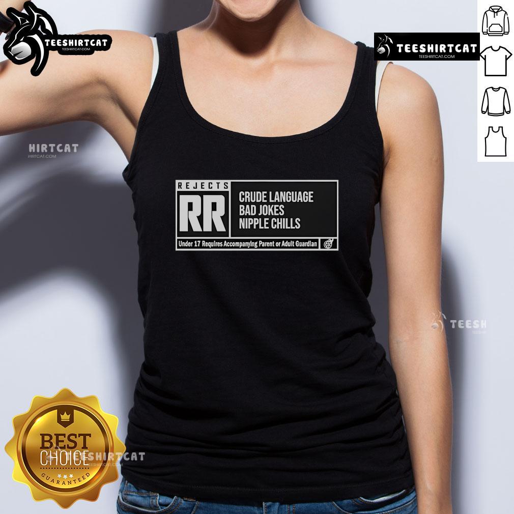 Nice RR Rating tank top featuring crude language and humor from The Reel Rejects, perfect for fans of edgy comedy.