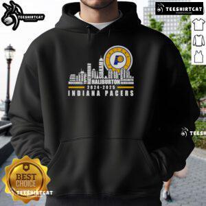 Alt Text: Indiana Pacers players' names hoodie featuring a stylish skyline design for 2024-2025 season.