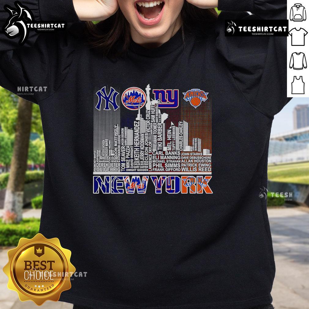 New York skyline sweatshirt featuring sports team player name, perfect for fans and city lovers.