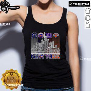 Stylish tank top featuring a New York sports team player name against a vibrant skyline backdrop.