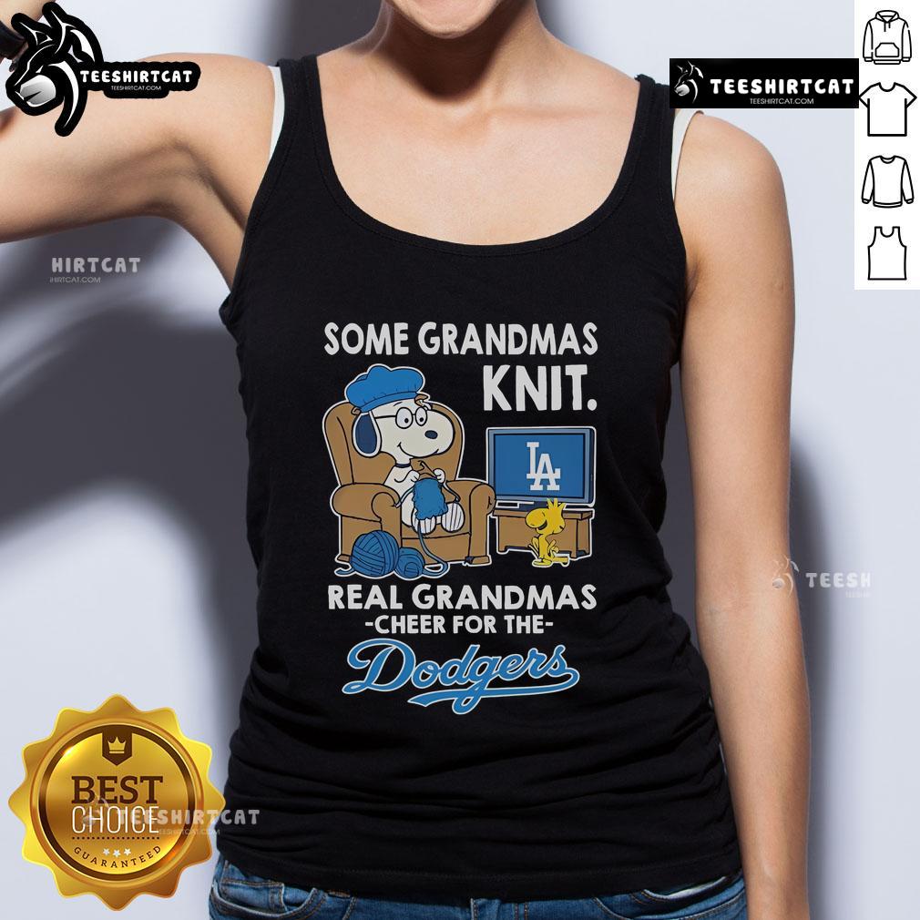 Nice Snoopy and Woodstock on a Dodgers tank top, showcasing grandmas love for the Los Angeles Dodgers.