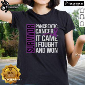 Empowering pancreatic cancer survivor ladies tee with inspiring 'Nice Survivor' design, perfect for awareness and support.