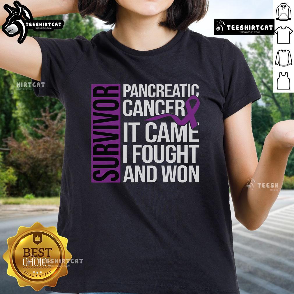 Empowering pancreatic cancer survivor ladies tee with inspiring 'Nice Survivor' design, perfect for awareness and support.