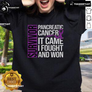 Comfortable sweatshirt for cancer survivors featuring 'Nice Survivor' design, perfect for pancreatic cancer awareness.