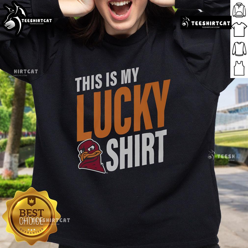 Lucky sweatshirt featuring Virginia Tech Hokies logo, perfect for game day or showing school spirit.