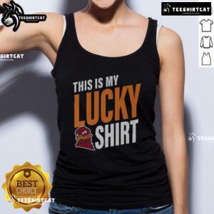 Alt Text: Lucky tank top featuring Virginia Tech Hokies logo, perfect for game day and showcasing school spirit.