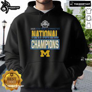 Nice Wolverines Gymnastics 2025 NCAA Men's Gymnastics National Champions hoodie featuring team logo and vibrant colors.