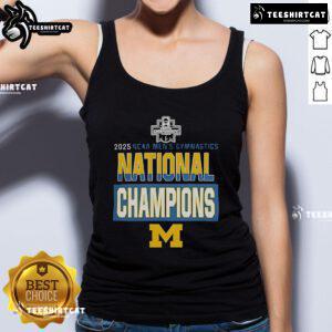 Alt Text: 2025 NCAA Men's Gymnastics National Champions tank top featuring Nice Wolverines logo and vibrant design.
