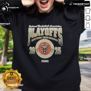 Alt Text: Official 47 Milwaukee Bucks Black 2025 Playoff Participant Franklin Sweatshirt showcasing team logo and stylish design.