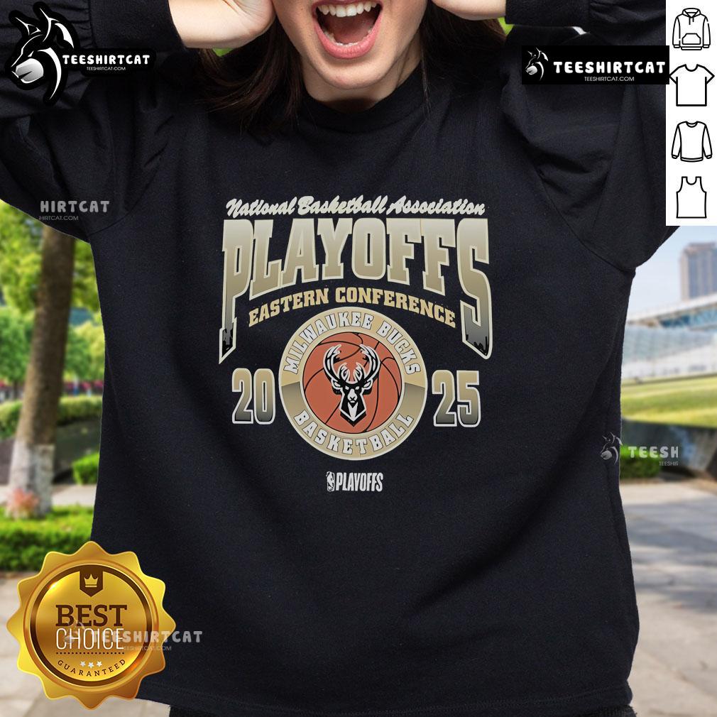 Alt Text: Official 47 Milwaukee Bucks Black 2025 Playoff Participant Franklin Sweatshirt showcasing team logo and stylish design.