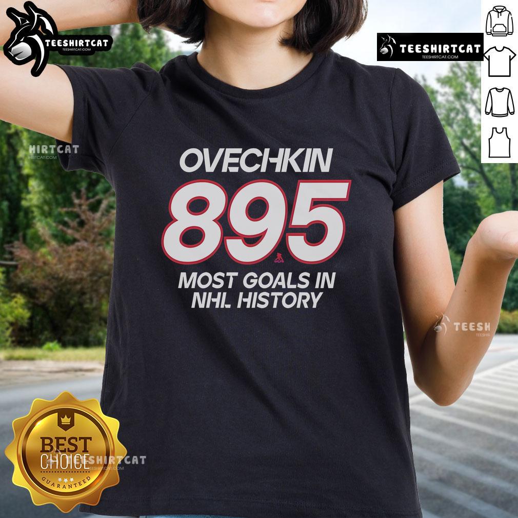 Alt Text: Official Alexander Ovechkin Washington Capitals NHL All-Time Leading Goal Scorer tee, featuring his name and number 895.
