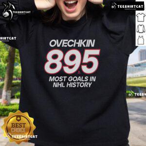 Official Alexander Ovechkin Washington Capitals sweatshirt celebrating his NHL all-time leading goal scorer achievement, 895 goals.