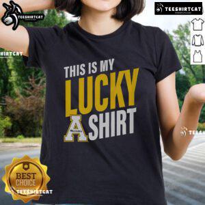 Alt Text: Official Appalachian State Mountaineers This Is My Lucky Ladies Tee featuring vibrant team colors and logo design.