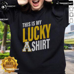 Alt Text: Official Appalachian State Mountaineers Lucky Sweatshirt featuring team colors and logo, perfect for fans.