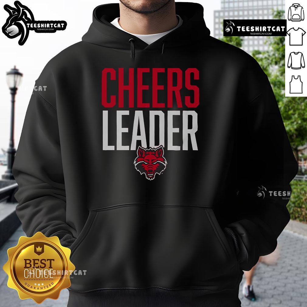 Alt Text: Official Arkansas State Red Wolves cheerleader hoodie featuring vibrant team colors and logo, perfect for fans.