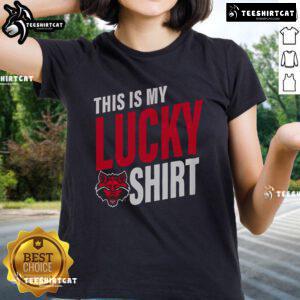 Alt Text: Official Arkansas State Red Wolves This Is My Lucky ladies tee featuring vibrant team colors and stylish design.