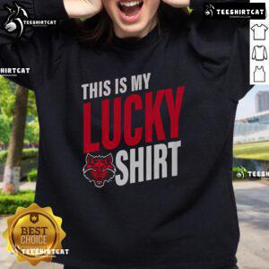 Alt Text: Official Arkansas State Red Wolves sweatshirt featuring a bold design, perfect for fans and lucky game days.