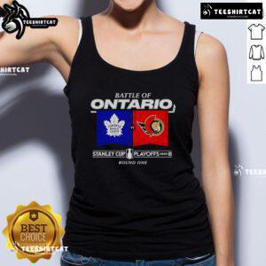Official Battle of Ontario 2025 Stanley Cup Playoffs Round 1 Match-Up tank top featuring team logos and playoff design.