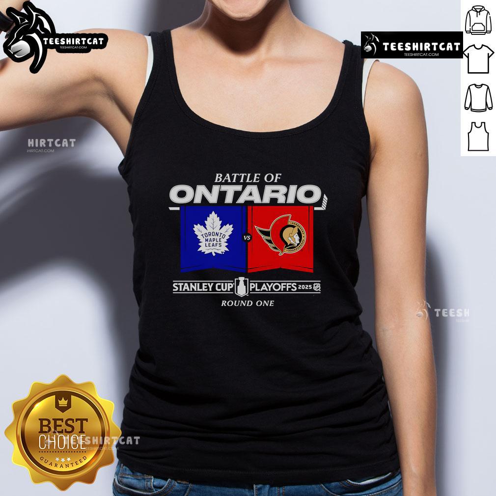 Official Battle of Ontario 2025 Stanley Cup Playoffs Round 1 Match-Up tank top featuring team logos and playoff design.