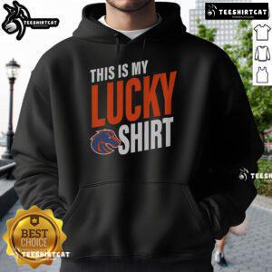 Official Boise State Broncos hoodie featuring vibrant team colors, perfect for fans showcasing their lucky spirit.