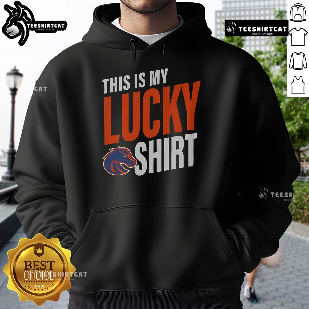 Official Boise State Broncos hoodie featuring vibrant team colors, perfect for fans showcasing their lucky spirit.
