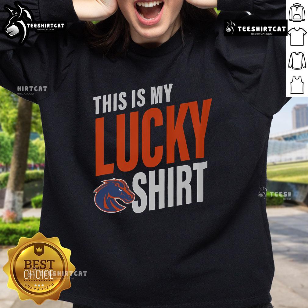 Alt Text: Official Boise State Broncos sweatshirt featuring a lucky design, perfect for fans and game day wear.