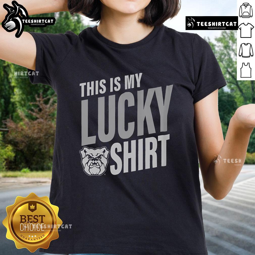 Official Butler Bulldogs 'This Is My Lucky Ladies' tee featuring team colors and logo, perfect for fans.