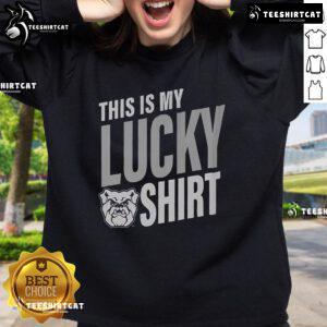 Alt Text: Official Butler Bulldogs sweatshirt with 'This Is My Lucky Sweatshirt' slogan, perfect for fans and cozy wear.