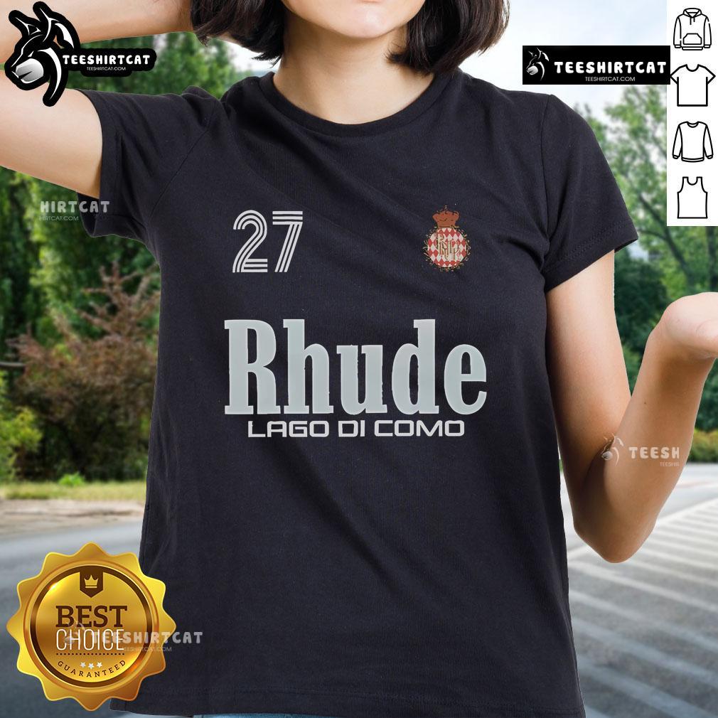 Official Como Racing Rhude Lago di Como Ladies Tee featuring stylish design and vibrant colors for racing enthusiasts.