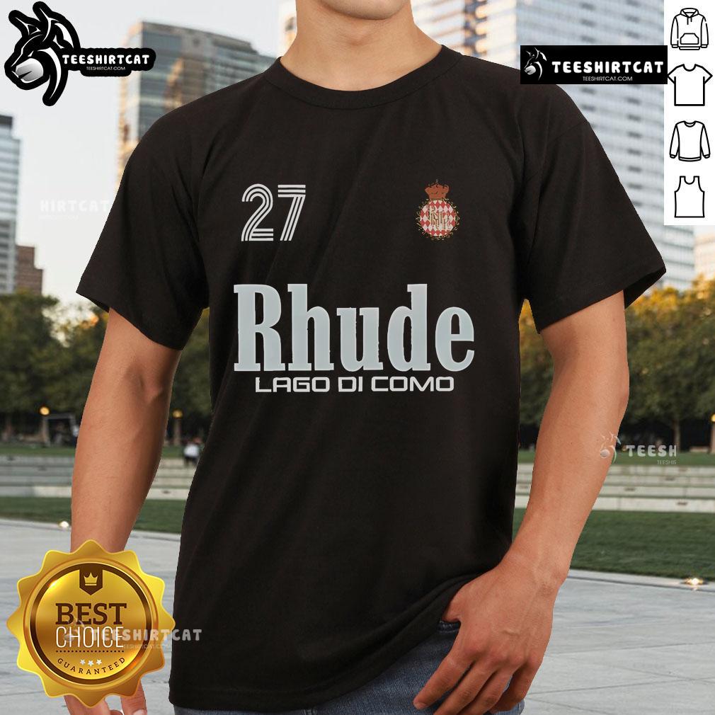 Official Como Racing Rhude Lago Di Como T-Shirt featuring a stylish design, perfect for fans of racing and fashion.