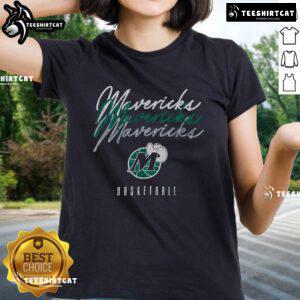 Alt Text: Official Dallas Mavericks Hardwood Classics Triple Stack Ladies Tee featuring team colors and logo design.