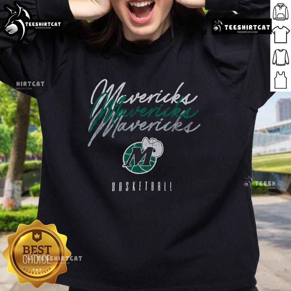 Alt Text: Official Dallas Mavericks Hardwood Classics Triple Stack Sweatshirt featuring team colors and logo, perfect for fans.